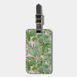 Etiqueta De Bagagem Floral Tropical de Folha Rosa Simples Folha de Pal