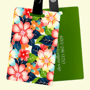 Etiqueta De Bagagem Floral tropical personalizável vibrante