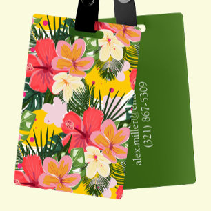 Etiqueta De Bagagem Floral tropical personalizável vibrante