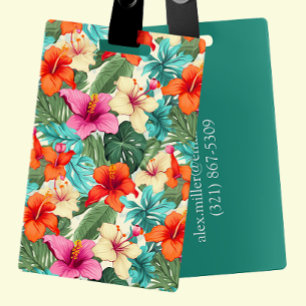 Etiqueta De Bagagem Floral tropical personalizável vibrante