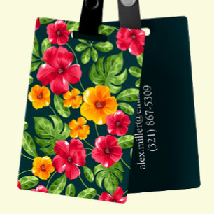 Etiqueta De Bagagem Floral tropical personalizável vibrante