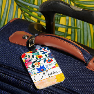 Etiqueta De Bagagem Floral Watercolor Boho Patterno Tropical