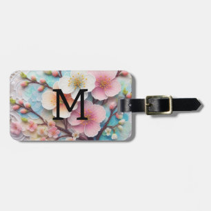 Etiqueta De Bagagem Florença floral pastel cor-de-rosa monograma
