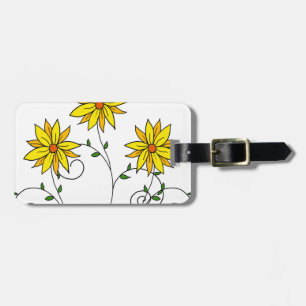 Etiqueta De Bagagem Flores Alegres Amarelas Arte Doodle Divertida