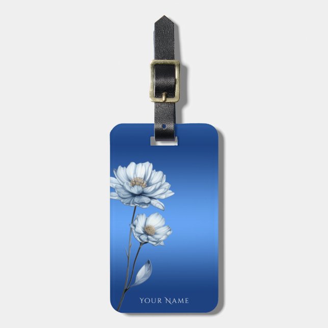 Etiqueta de Bagagem Flores Aquarela Azul (Frente Vertical)