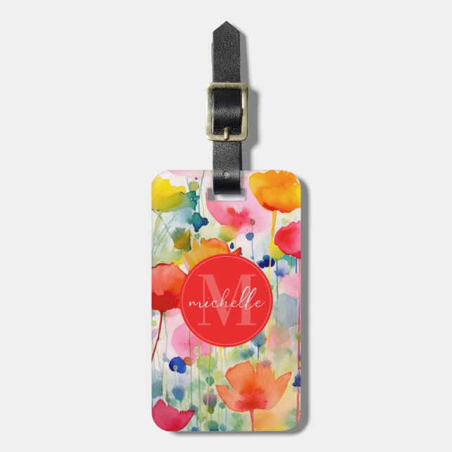 Etiqueta de Bagagem Flores Aquarela Suave (Frente Vertical)