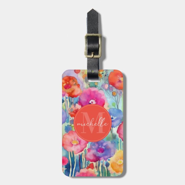 Etiqueta de Bagagem Flores Aquarela Suave (Frente Vertical)