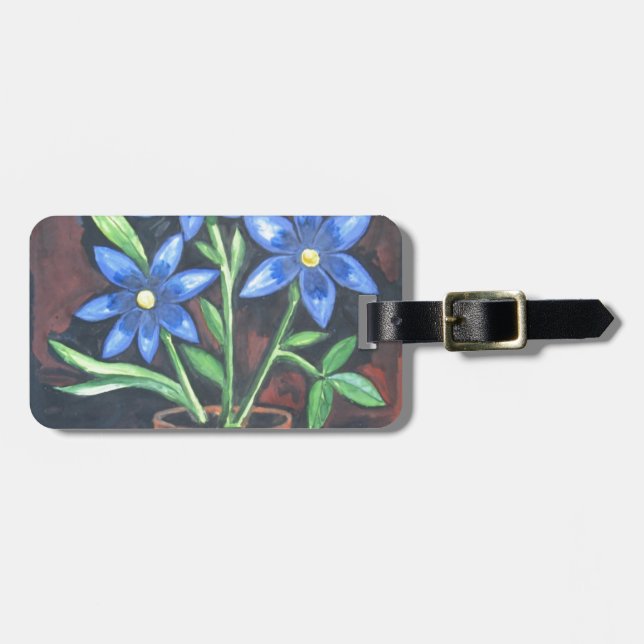 Etiqueta De Bagagem Flores Azuis (Frente Horizontal)