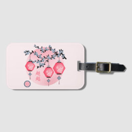 Etiqueta De Bagagem Flores azuis "Suba acima" design asiático