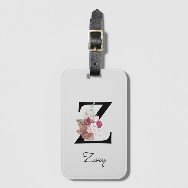 Etiqueta De Bagagem Flores Boho Monogramadas Inicial Z (Frente Vertical)