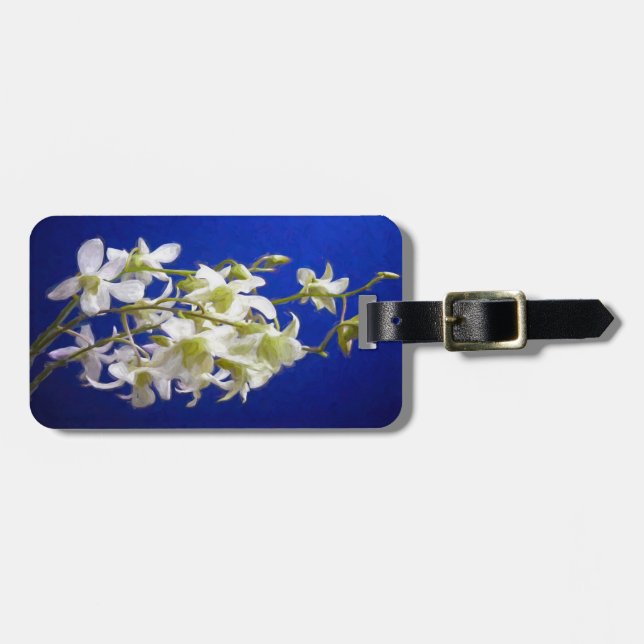 Etiqueta De Bagagem Flores brancas contra o céu azul (Frente Horizontal)