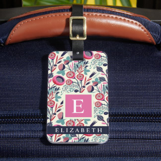 Etiqueta De Bagagem Flores brancas, cor-de-rosa, azul personalizadas