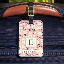 Etiqueta De Bagagem Flores Brancas Florais, Cor-de-Rosa Personalizada