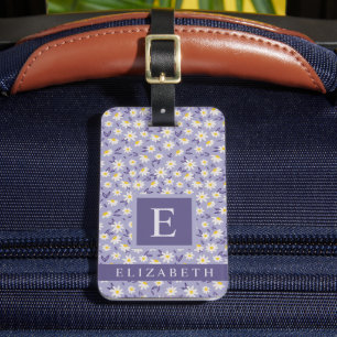 Etiqueta De Bagagem Flores brancas roxas personalizadas Flores violeta