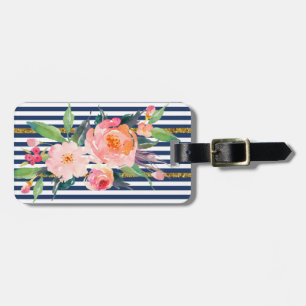 Etiqueta De Bagagem Flores Chic Modernas Femininas -Listras