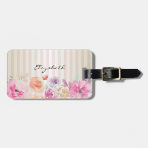 Etiqueta De Bagagem Flores Cool Listrado Aquarela