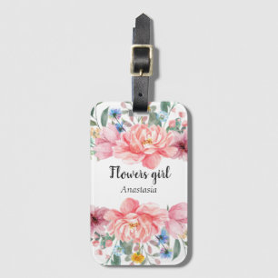 Etiqueta De Bagagem Flores Cor de Água Moderna Rosa
