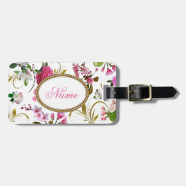 Etiqueta De Bagagem Flores cor-de-rosa conhecidas do monograma ou do