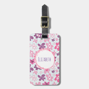 Etiqueta De Bagagem Flores cor-de-rosa e corações azuis
