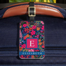Etiqueta De Bagagem Flores Cor-de-Rosa Verde-Azul Personalizadas