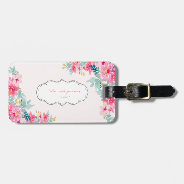 Etiqueta De Bagagem Flores de Aquarela Chic,Mensagem Motivacional (Frente Horizontal)