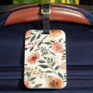 Etiqueta De Bagagem Flores de Aquarela Laranja Pintura Botânica