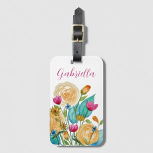 Etiqueta De Bagagem Flores de Aquarela Personalizadas