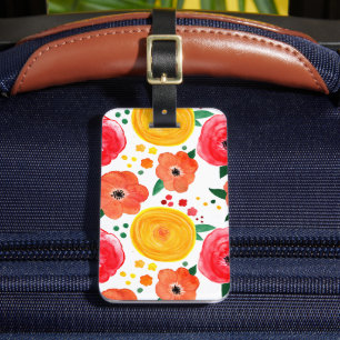 Etiqueta De Bagagem Flores de Aquarelas Rosa e Amarelo