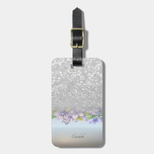 Etiqueta De Bagagem Flores De Cores De Glitter De Prata, Flores De Aqu