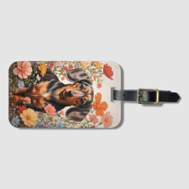 Etiqueta De Bagagem Flores De Dachshund Castanho E Cosmos