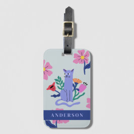 Etiqueta De Bagagem Flores de Gato e Matisse Azul Personalizáveis Russ