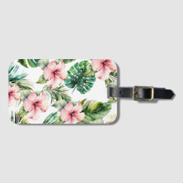Etiqueta De Bagagem Flores de Hibisco Rosa Tropicais