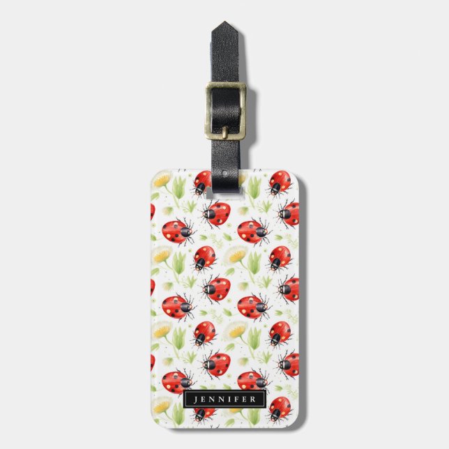 Etiqueta de bagagem flores de joaninha (Frente Vertical)