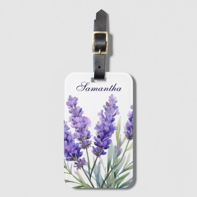 Etiqueta De Bagagem Flores de Lavanda de Aquarela (Frente Vertical)