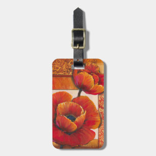Etiqueta De Bagagem Flores de Papoula em Tan e Orange Background