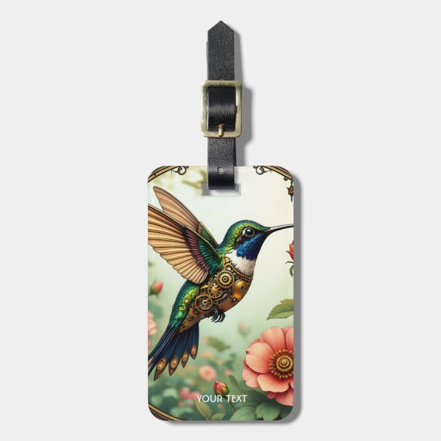 Etiqueta De Bagagem Flores de Pássaros Fantasy Cute Steampunk (Frente Vertical)