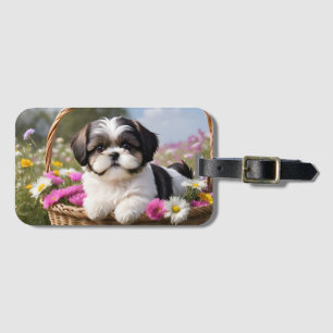Etiqueta De Bagagem Flores De Pequeno Shuz Tzu Puppy Basket