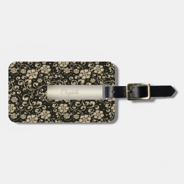 Etiqueta De Bagagem Flores Douradas Elegantes - Personalizadas (Frente Horizontal)