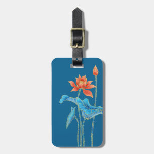 Etiqueta De Bagagem Flores Elegantes Laranja e Azul de Lotus