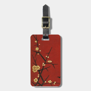 Etiqueta De Bagagem Flores japonesas - vermelho do vintage