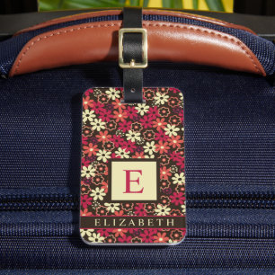 Etiqueta De Bagagem Flores Laranja Cor-de-Rosa Amarelo-Floral Personal