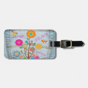Etiqueta De Bagagem Flores no Bolso Traseiro de Jeans Paz Amor Esperan