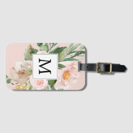 Etiqueta De Bagagem Flores Rosa Cor-de-Água Moderna Monogramadas