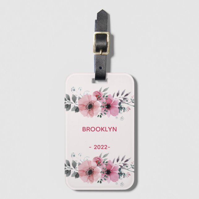 Etiqueta De Bagagem Flores Rosa Modernas (Frente Vertical)
