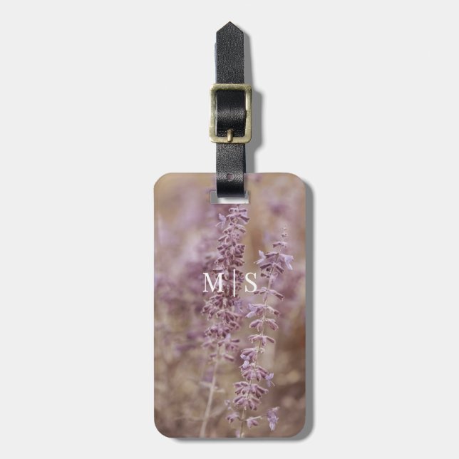 Etiqueta De Bagagem Flores selvagens de Montana, Lavandas monogramas (Frente Vertical)