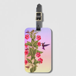 Etiqueta De Bagagem Flores Vermelhas do Hummingbird no nascer do Sol