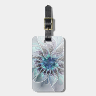 Etiqueta De Bagagem Florescer Abstrato Moderno Fractal Flor Com Azul