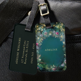 Etiqueta De Bagagem Floresta Selvagem Encantada Rosa verde-vegetação f