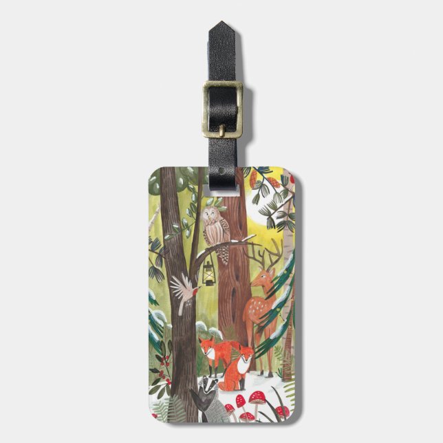 Etiqueta De Bagagem Floresta verde com animais florestais (Frente Vertical)