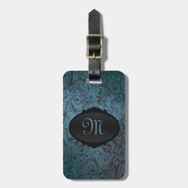 Etiqueta De Bagagem Flourish azul (Frente Vertical)